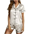 thumbnail image 1 of BLVB Womens Silk Satin Pajamas Casual Heart Printed Short Sleeve Button down Shirts and Shorts Sets Sleepwear PJs, 1 of 5