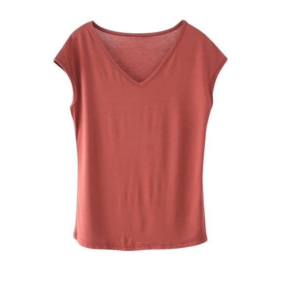 BLVB Women's Sleep T-Shirt Short Sleeve V-Neck Pajama Top Solid Color Soft Loungewear Tunic Tee Shirts Base Layer