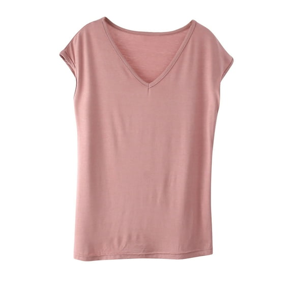 BLVB Women's Sleep T-Shirt Short Sleeve V-Neck Pajama Top Solid Color Soft Loungewear Tunic Tee Shirts Base Layer