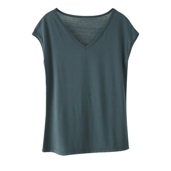 BLVB Women's Sleep T-Shirt Short Sleeve V-Neck Pajama Top Solid Color Soft Loungewear Tunic Tee Shirts Base Layer
