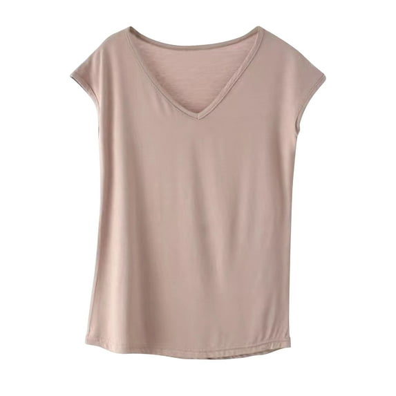 BLVB Women's Sleep T-Shirt Short Sleeve V-Neck Pajama Top Solid Color Soft Loungewear Tunic Tee Shirts Base Layer