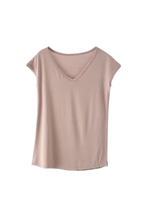 Women's Sleep T-Shirt Short Sleeve V-Neck Pajama Top Solid Color Soft Loungewear Tunic Tee Shirts Base Layer