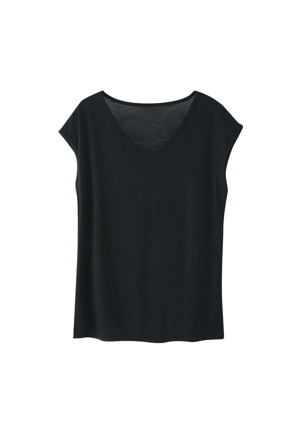 Women's Sleep T-Shirt Short Sleeve V-Neck Pajama Top Solid Color Soft Loungewear Tunic Tee Shirts Base Layer