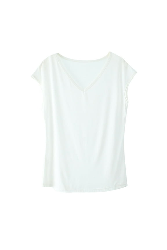 Women's Sleep T-Shirt Short Sleeve V-Neck Pajama Top Solid Color Soft Loungewear Tunic Tee Shirts Base Layer