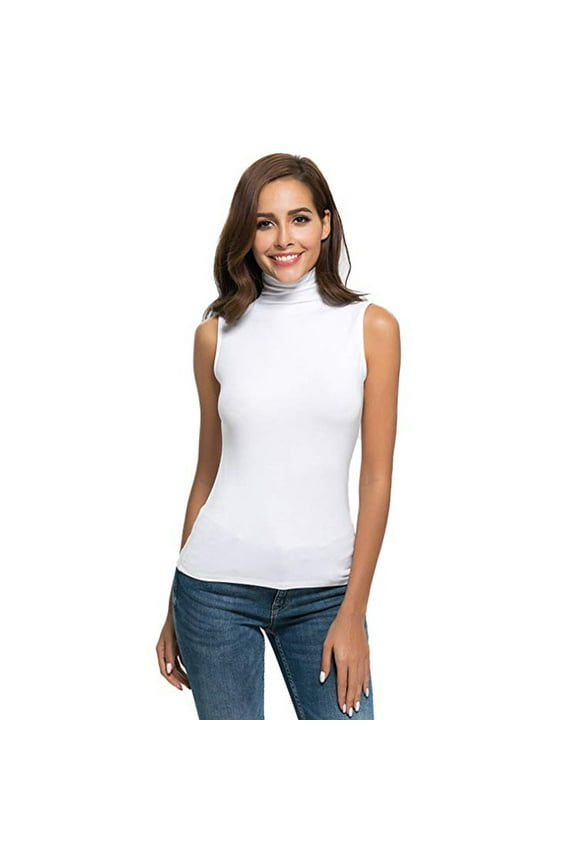 Women's Sleeveless Mock Turtlenecks Shirts Stretch Slim Fitted Tank Tops Basic Lightweight Tunic Tee Tops