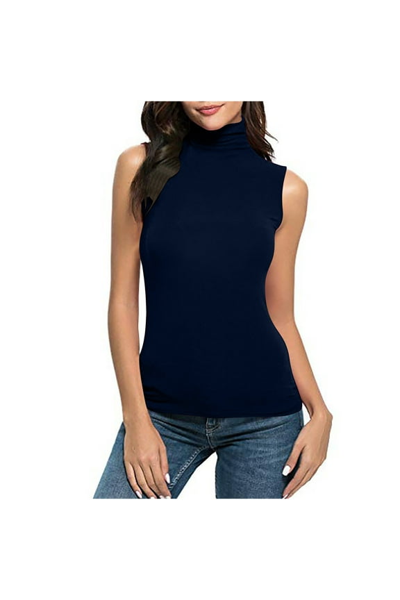 Women's Sleeveless Mock Turtlenecks Shirts Stretch Slim Fitted Tank Tops Basic Lightweight Tunic Tee Tops
