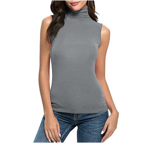 Women's Sleeveless Turtleneck Top - Ribbed Cropped Tank With Asymmetric Hem