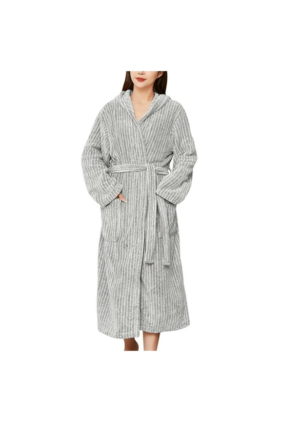 Women's Soft Plush Fleece Hooded Bathrobe, Full Length Long Warm Hooded Lounge Robe Housecoat with Pockets