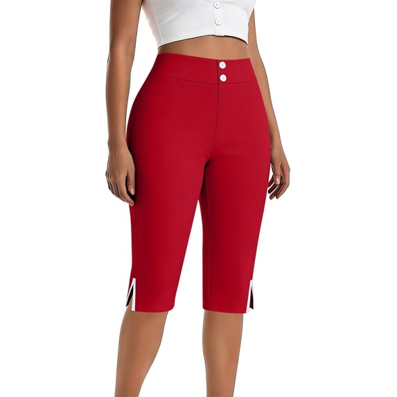 BLVB Women's Split Capri Leggings High Waisted Knee Length Shorts for Yoga Casual Work