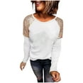 thumbnail image 1 of BLVB Women's Spring Fall Sequined Long Sleeve Splicing T Shirt Blouse Casual Basic Crew Neck Pullover T Shirt Tops, 1 of 5