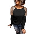thumbnail image 1 of BLVB Women's Spring Fall Sequined Long Sleeve Splicing T Shirt Blouse Casual Basic Crew Neck Pullover T Shirt Tops, 1 of 7