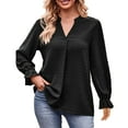 thumbnail image 1 of BLVB Women's Spring Fall Tops Trendy V Neck Long Sleeve Shirts Casual Loose Comfy Ladies Blouse Tee, 1 of 9