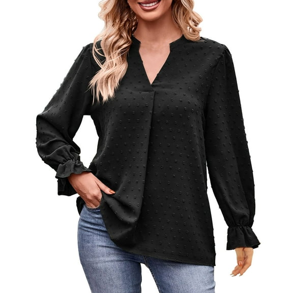 BLVB Women's Spring Fall Tops Trendy V Neck Long Sleeve Shirts Casual Loose Comfy Ladies Blouse Tee