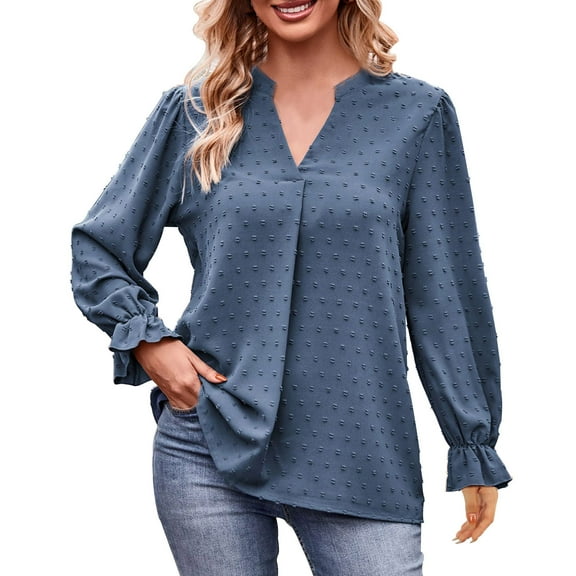 BLVB Women's Spring Fall Tops Trendy V Neck Long Sleeve Shirts Casual Loose Comfy Ladies Blouse Tee