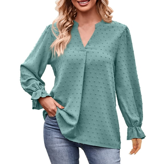 BLVB Women's Spring Fall Tops Trendy V Neck Long Sleeve Shirts Casual Loose Comfy Ladies Blouse Tee