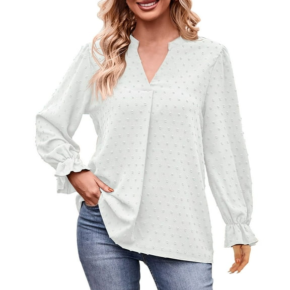 BLVB Women's Spring Fall Tops Trendy V Neck Long Sleeve Shirts Casual Loose Comfy Ladies Blouse Tee