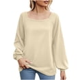 thumbnail image 1 of BLVB Women's Spring Fall Tunic Tops Square Collar Long Sleeve Shirts Solid Casual Loose Ladies Dressy Blouse, 1 of 5