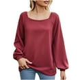thumbnail image 1 of BLVB Women's Spring Fall Tunic Tops Square Collar Long Sleeve Shirts Solid Casual Loose Ladies Dressy Blouse, 1 of 5