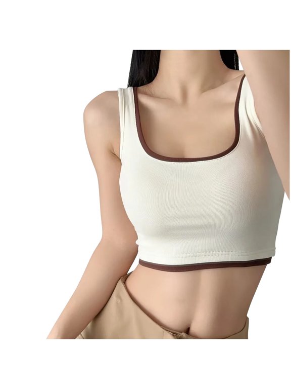 Women's Square Neck Crop Tank Tops Slim Color Block Sleeveless Cami Shirts Casual Basic Going out Tops