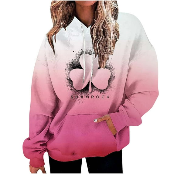 BLVB Women's St. Patrick's Day Green Hoodie Tops Casual Long Sleeve Sweatshirt Shamrock Pullover Tops with Pocket
