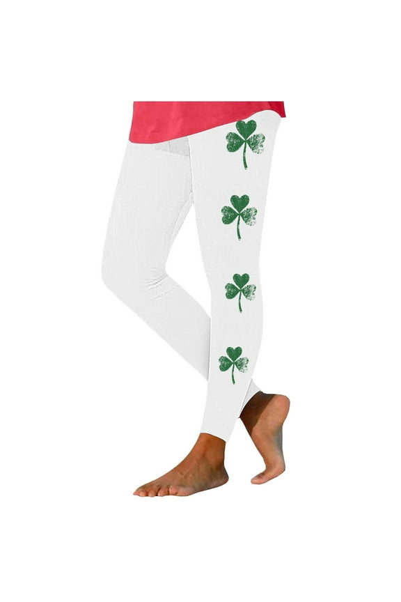 Women's St. Patrick's Day Shamrock Leggings Printed Green Clover Leaves High Waist Stretchy Soft Yoga Pants Workout Tights
