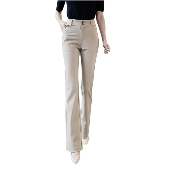 BLVB Women's Straight Leg Dress Pants Stretchy High Waisted Work Office Trousers Casual Loose Pants with Pockets