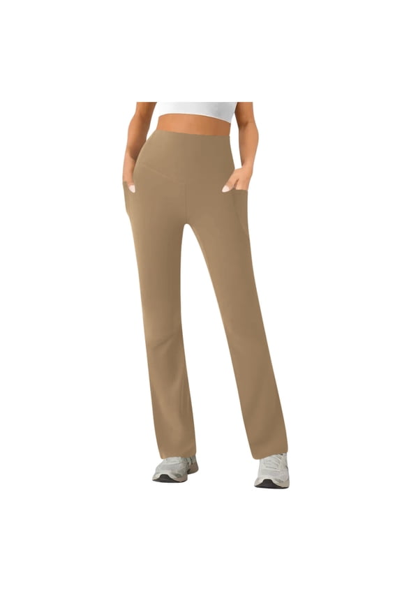 Women's Straight Leg Yoga Pants High Waist Stretchy Work Pants Gym Workout Leggings with Pockets