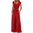 thumbnail image 1 of BLVB Women's Summer 2 Piece Outfits Cap Sleeve V Neck Crop Tops Wide Leg Pant Sets Casual Tracksuit Lounge Wear, 1 of 7