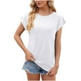 thumbnail image 1 of BLVB Women's Summer Basic Shirts Crewneck Short Sleeve Tunic Tops Casual Loose Solid Color Blouse Tees with Pocket, 1 of 4