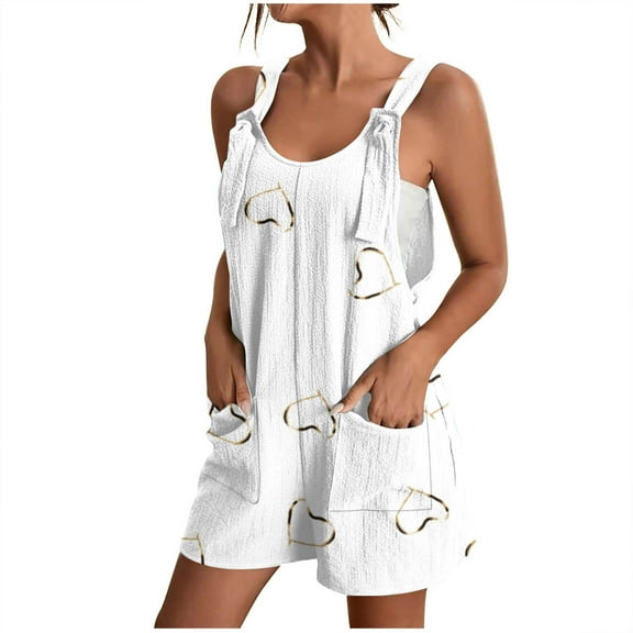 BLVB Women's Summer Casual Sleeveless Rompers Loose Adjustable Knot Straps Shorts Overalls Jumpsuit with Pockets