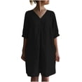 thumbnail image 1 of BLVB Women's Summer Cotton Linen Short Dress 3/4 Sleeve Casual Comfy T Shirt Dress Loose Solid Color Dress Tops, 1 of 7