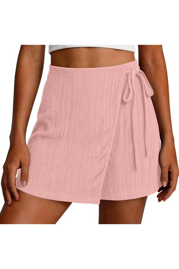 Women's Summer Mini Wrap Shorts Tie Knot High Waist Textured Skorts Casual Loose Beach Vacation Shorts