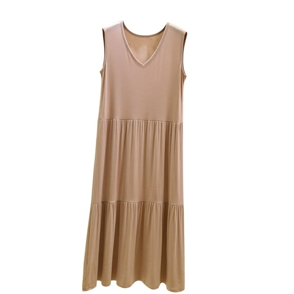 BLVB Women's Summer Nightgown V Neck Sleeveless Nightshirt Casual Pleated Pajama Long Dress Sleepwear