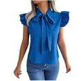 thumbnail image 1 of BLVB Women's Summer Shirts Trendy Bow Tie Neck Ruffle Cap Sleeve Elegant Work Office Blouse Tops, 1 of 8