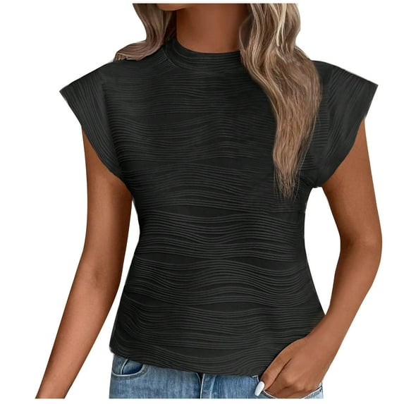 BLVB Women's Summer Textured Tops Trendy Crewneck Short Sleeve Solid Color Casual T-Shirts Going out Tee Blouses
