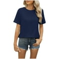 thumbnail image 1 of BLVB Women's Summer Tops Casual Crewneck Short Sleeve Shirts Lightweight Texture Tee Top Back Button down Blouses, 1 of 4