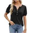 thumbnail image 1 of BLVB Women's Summer Tops Dressy Casual V Neck Button Short Sleeve Shirts Loose Comfy Solid Color Tunic Blouses, 1 of 6