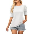 thumbnail image 1 of BLVB Women's Summer Tunic Tops Casual Round Neck Short Sleeve Basic Shirts Solid Color Going out Blouses Tee, 1 of 4