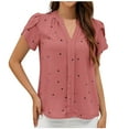 thumbnail image 1 of BLVB Women's Summer Tunic Tops Casual V Neck Petal Sleeve Eyelet Shirts Heart Print Going out Dressy Blouses Tee, 1 of 4