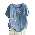 thumbnail image 1 of BLVB Women's Summer Tunic Tops Printed Button Square Neck Short Sleeve Shirts Casual Plus Size Beach Blouse Tee, 1 of 4