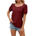 thumbnail image 1 of BLVB Women's Summer Tunic Tops Trendy Square Neck Short Sleeve Dressy Blouse Casual Solid Color Going out Shirts, 1 of 8