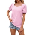 thumbnail image 1 of BLVB Women's Summer Tunic Tops Trendy Square Neck Short Sleeve Dressy Blouse Casual Solid Color Going out Shirts, 1 of 8