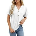 thumbnail image 1 of BLVB Women's Summer Tunic Tops Trendy V Neck Button Short Sleeve Eyelet Shirts Casual Solid Color Dressy Blouse Tee, 1 of 4