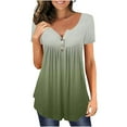 thumbnail image 1 of BLVB Women's Summer Tunic Tops for Leggings Gradient Short Sleeve Pleated Flowy Work Shirts Plus Size Blouses, 1 of 5