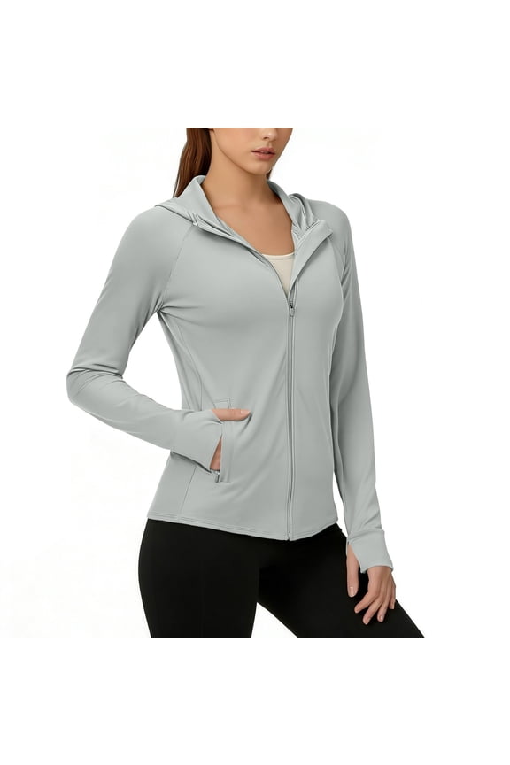 Women's Sun Protection Hoodie Jacket Long Sleeve Athletic Running Hiking Full Zip Workout Shirts with Pockets