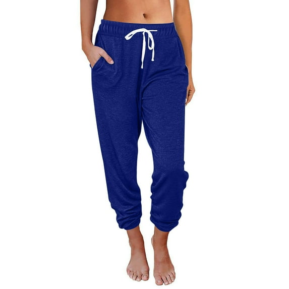 BLVB Women's Sweatpants Drawstring Jogger Pants Cinch Bottom Casual Elastic Waist Workout Trousers with Pockets Blue