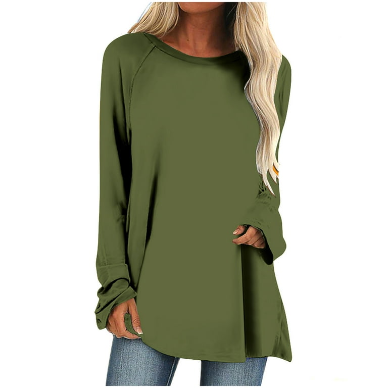 Women's Long Sleeve Tunics to Wear with Leggings Casual Loose Fit O Neck T Shirt  Tops at  Women's Clothing store