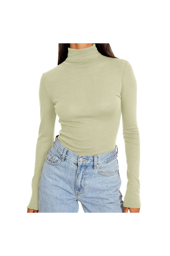 Women's Turtleneck Long Sleeve Base Layer Shirts Fall Fashion Basic Thermal Underwear Tops Winter Clothes
