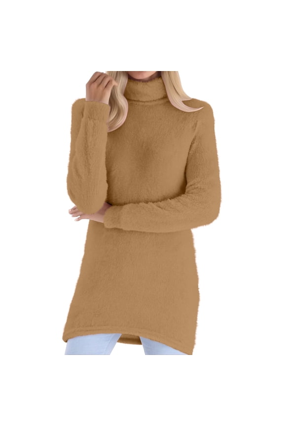 Women's Turtleneck Sweater Long Sleeve Oversized Casual Knit Pullover Thermal Fuzzy Fall Winter Jumper Tops