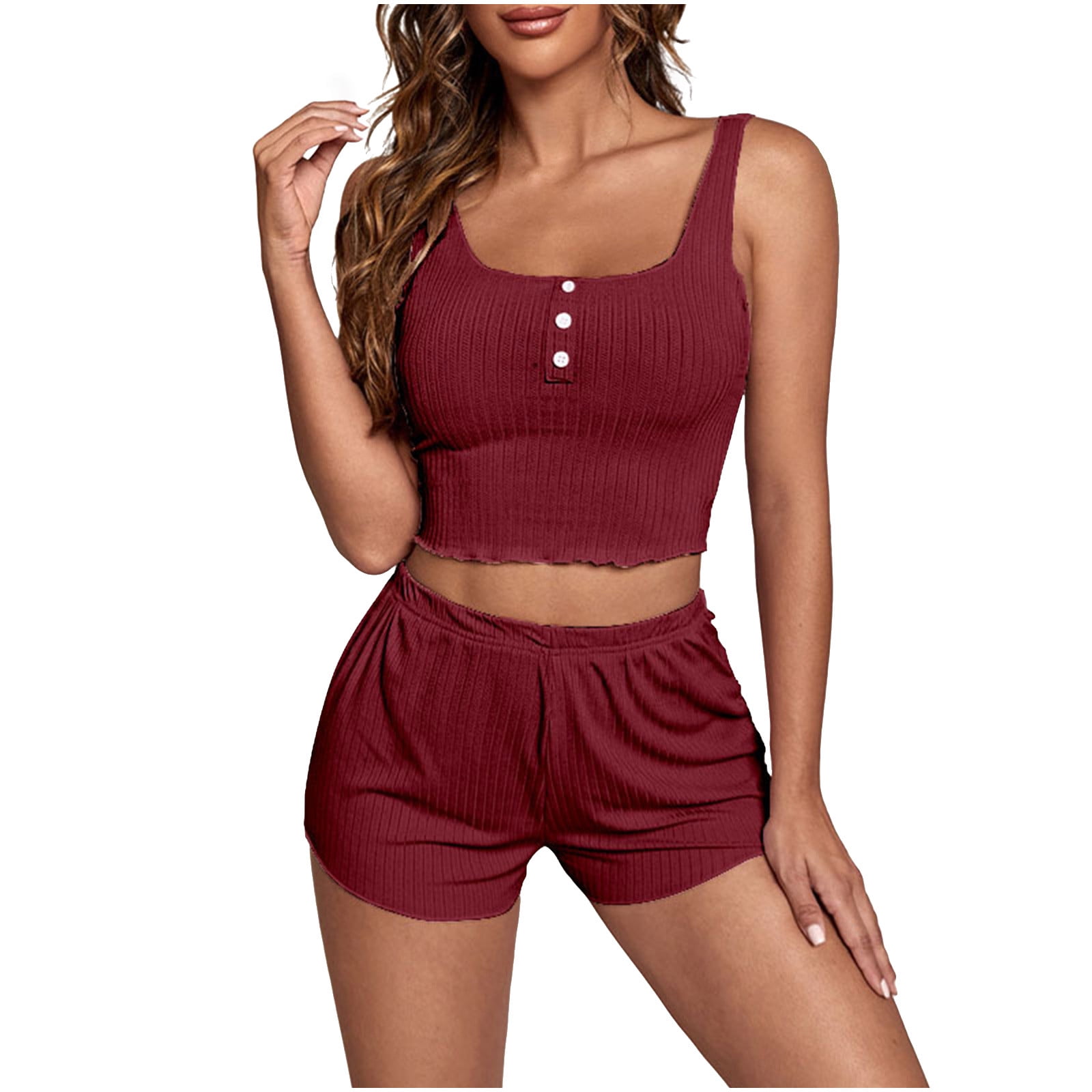Two Piece Loungewear Pyjamas with Built in Bra Striped T-Shirt and Shorts